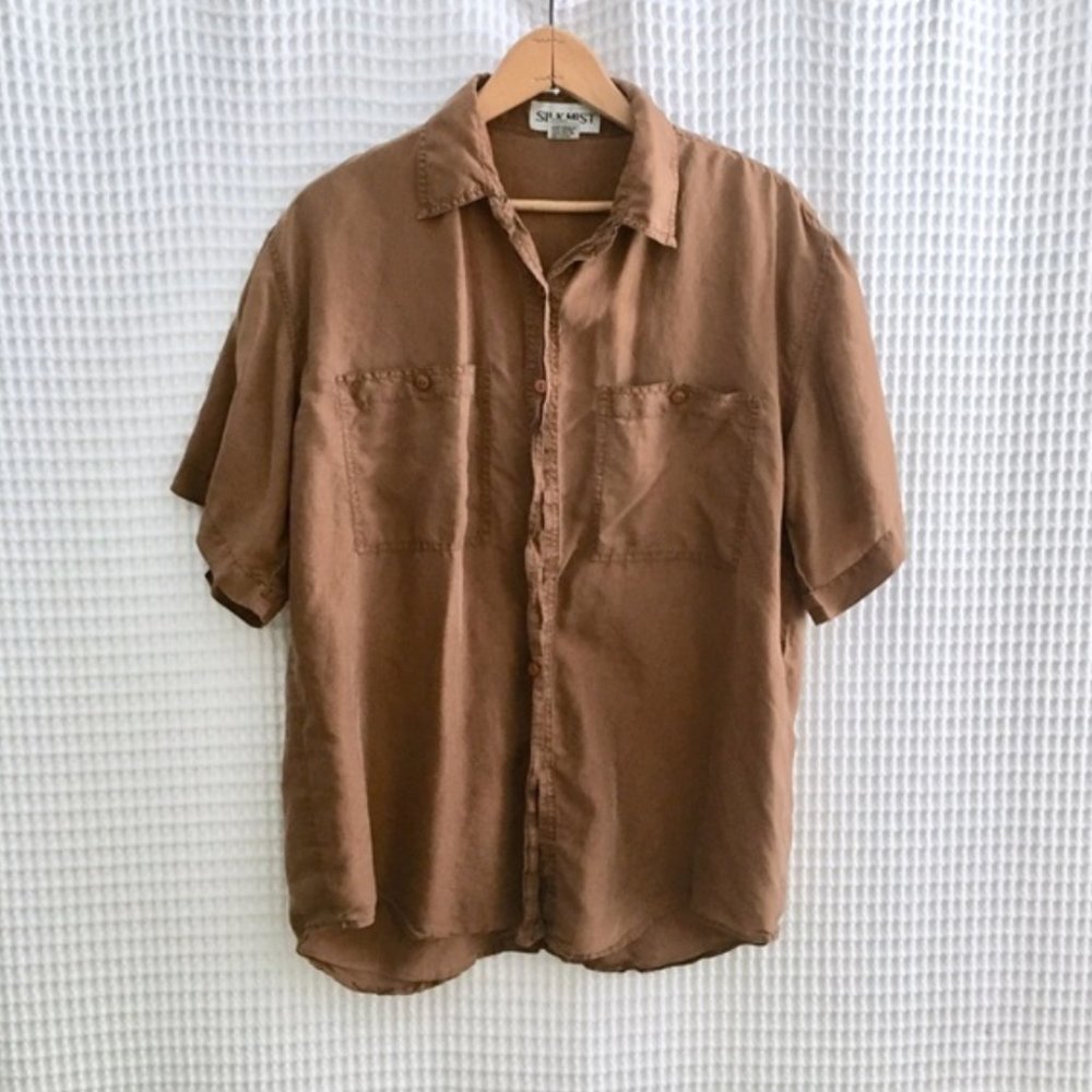 Vintage Pure Silk Button Down Short Blouse Small